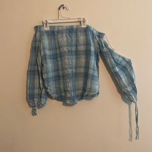 Plaid off the shoulder top